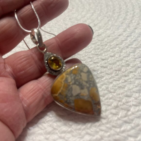 Natura MALIGANO JASPER & CITRINE Handmade Sterling 925 Pendant/Chain #604D - Picture 1 of 3